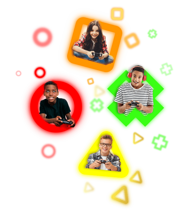 Happy kids playing video game