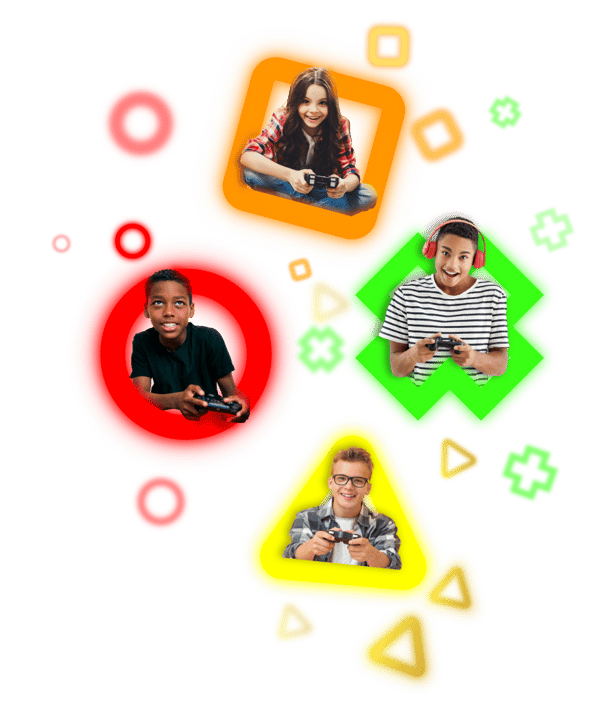 Happy kids playing video game